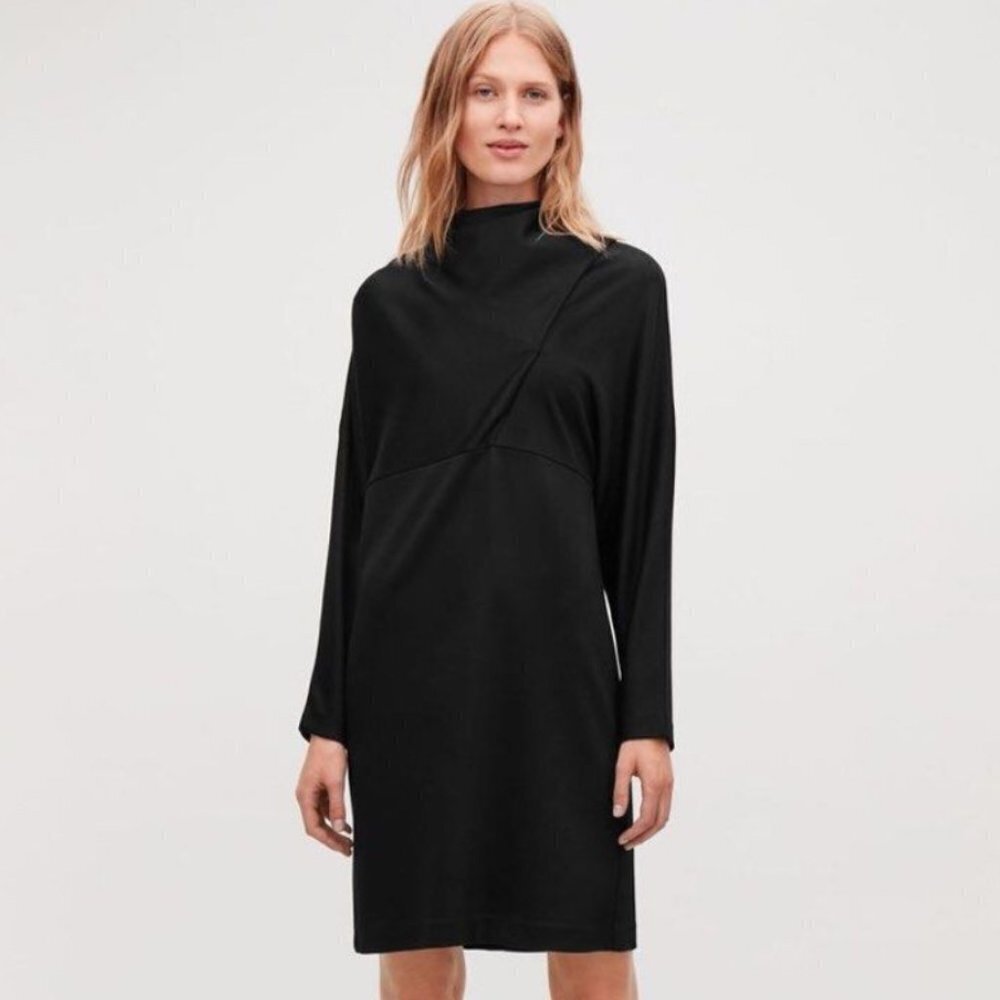 COS Black Long-Sleeve High-Neck Shift Dress